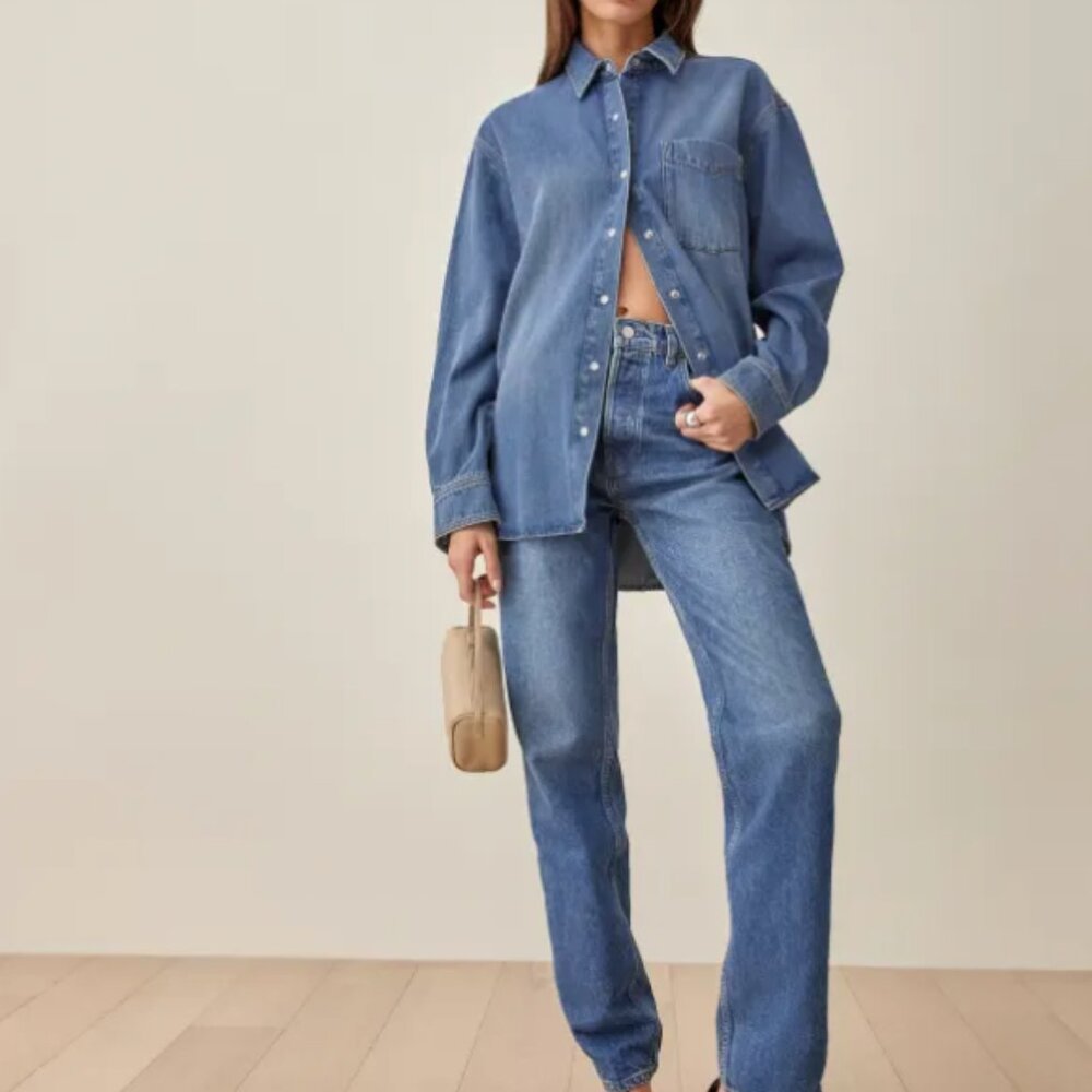Reformation Blue Denim Button-Down Shirt - Picture 2 of 10